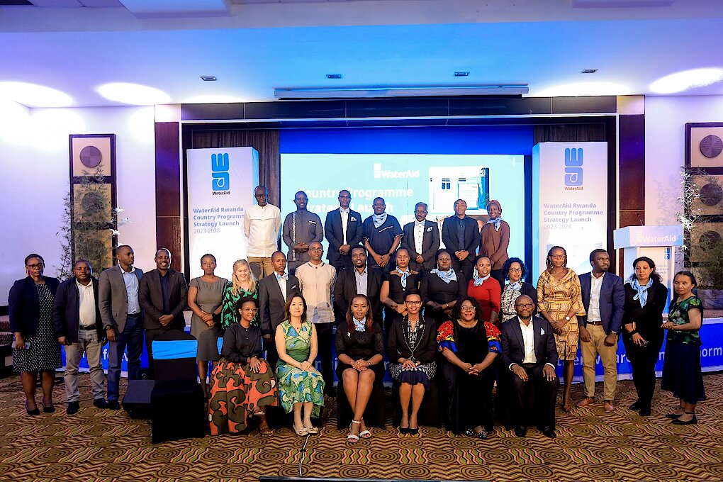 The Minister of State, Eng. Patricie UWASE, poses a group Photo with various leaders and Partners involving in WASH Sector.