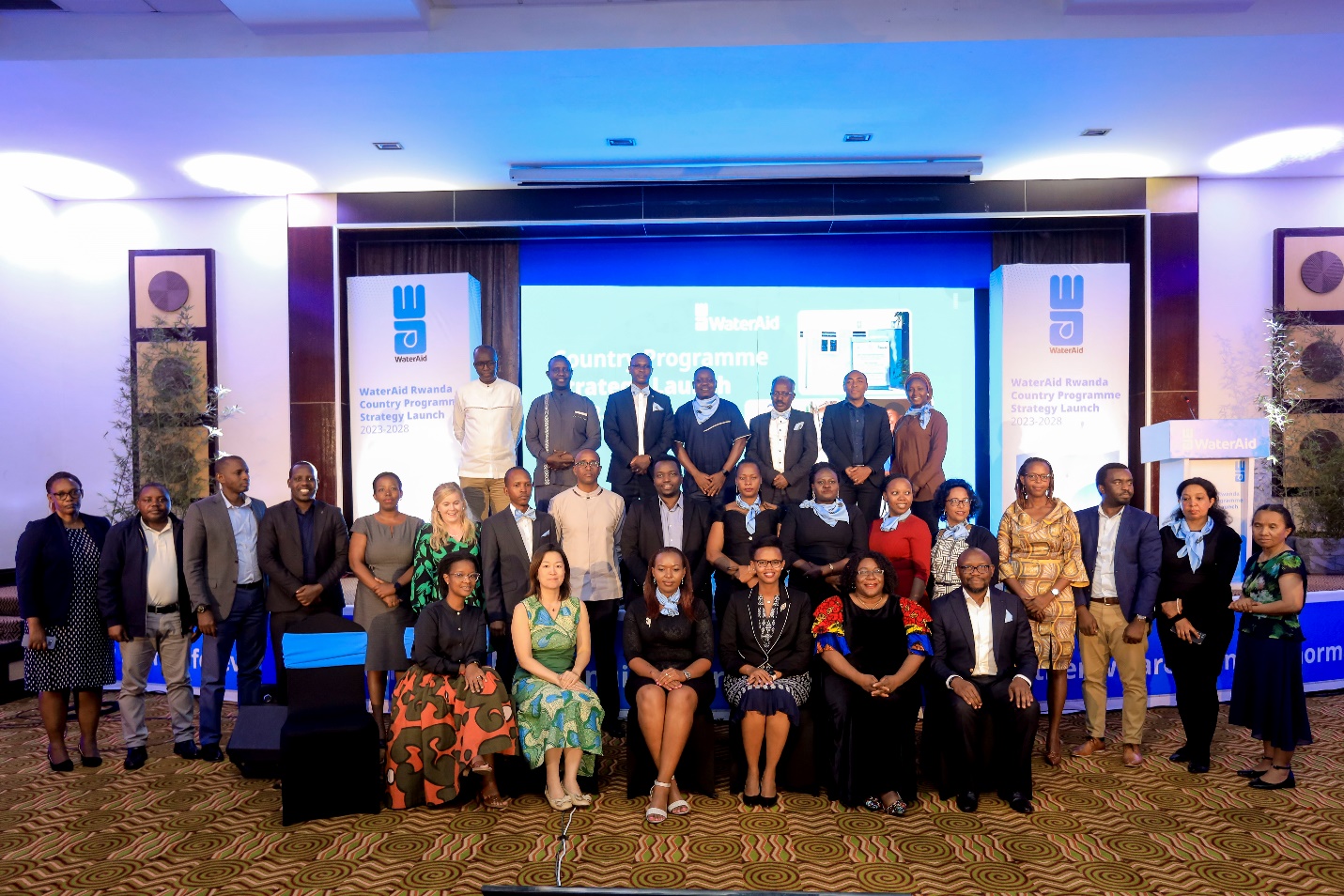 The Minister of State, Eng. Patricie UWASE, poses a group Photo with various leaders and Partners involving in WASH Sector.